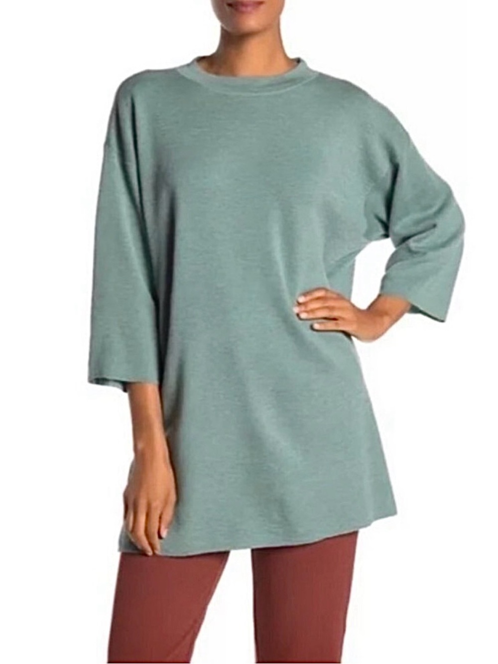 Eileen Fisher 100% Merino Wool 3/4 Loose Sleeves Oversized Sweater Sage Small